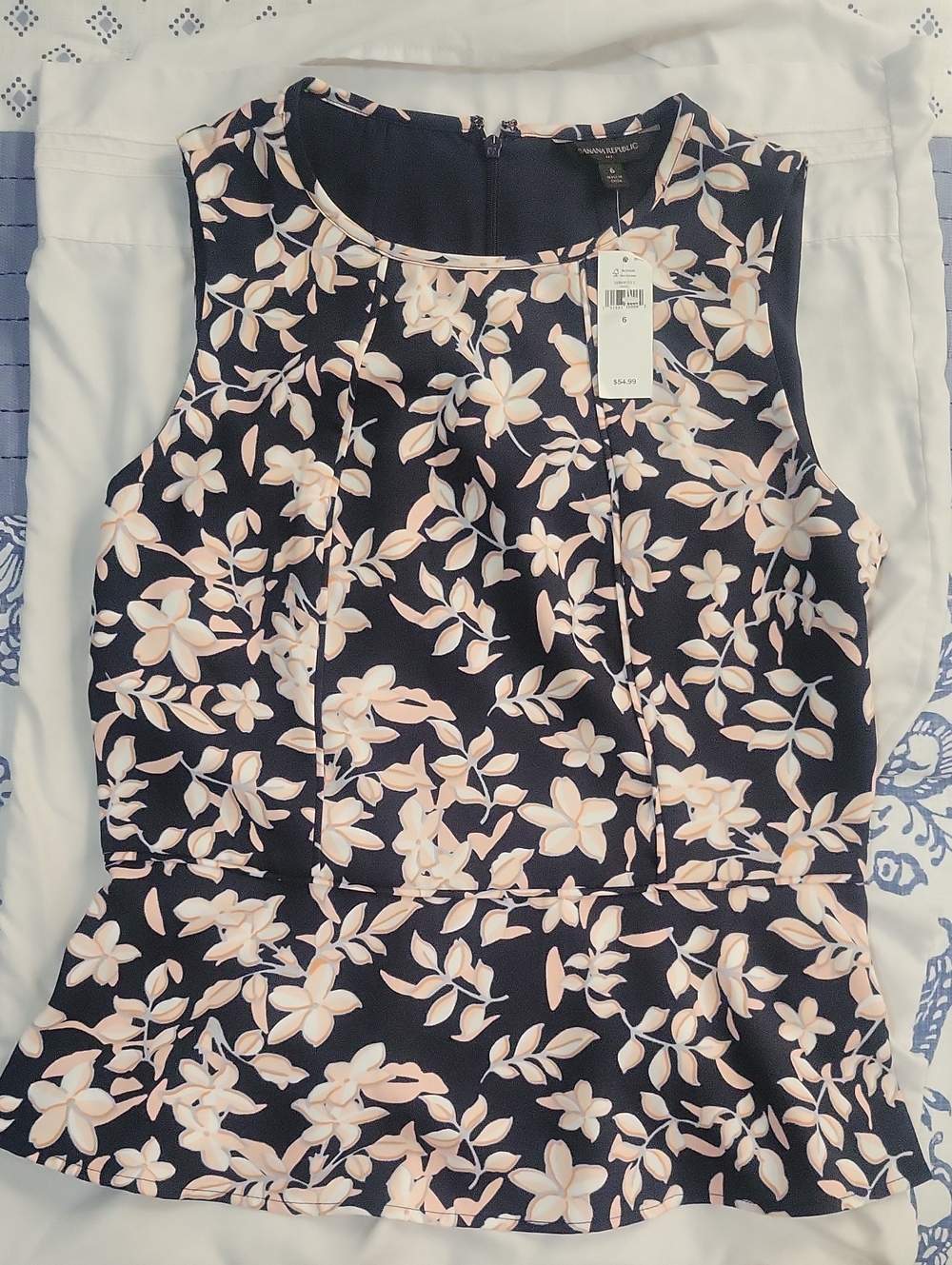 Banana Republic Navy Sleeveless Peplum Top with Blush Floral